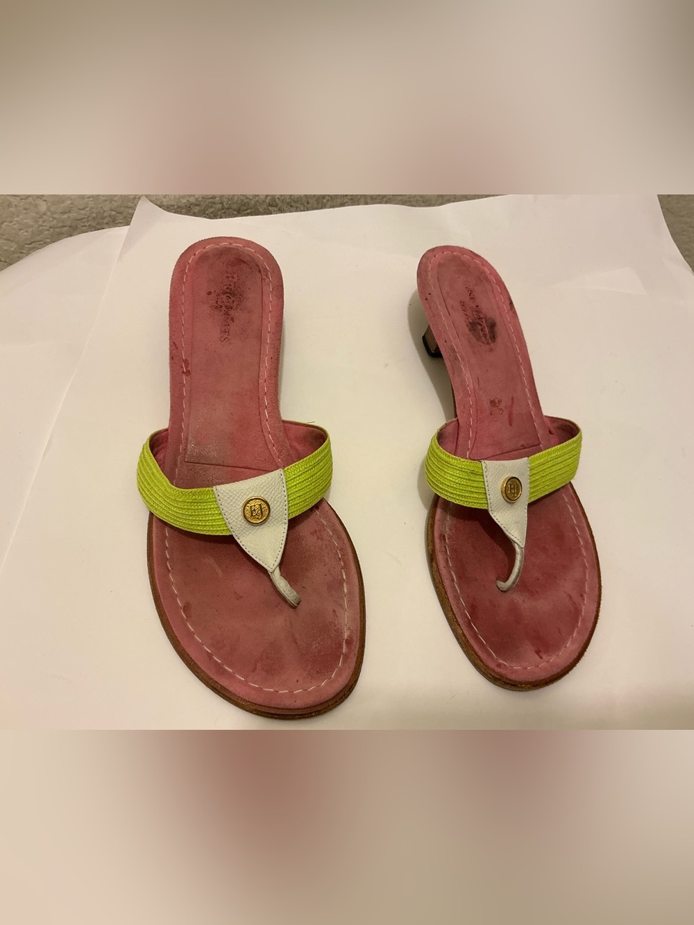 Eric Javits Pink Footbed Lime Strap Thong Sandals